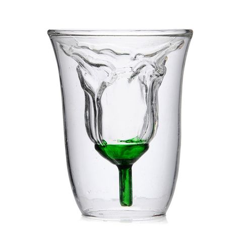 好格极 玫瑰花朵双层玻璃酒杯/水杯/创意玻璃茶杯 高硼硅玫瑰杯